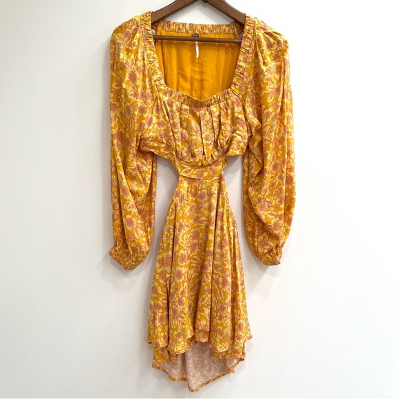 Free People Jael Floral Off Shoulder Cutout Mini Dress Golden Combo Size XS - Picture 3 of 9